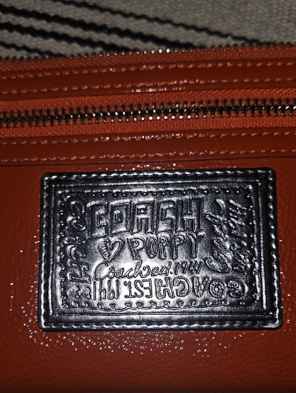 Coach Orange Poppy Patent Zippy Wallet/Wristlet with Silver Plaque - Picture 4 of 8